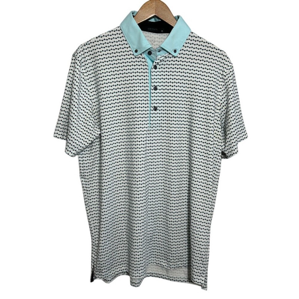 Greyson Polo Shirt Mens M Blue Pattern Golf Stretch Performance Athleisure